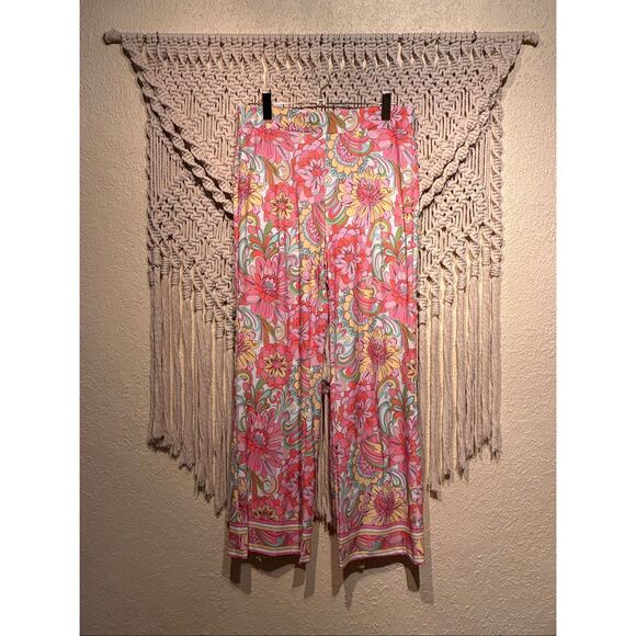 Boston Proper Pants - The Boston Proper Wide Leg Resort Palazzo Pants Pink Mod 60s Flowers Summer Size
